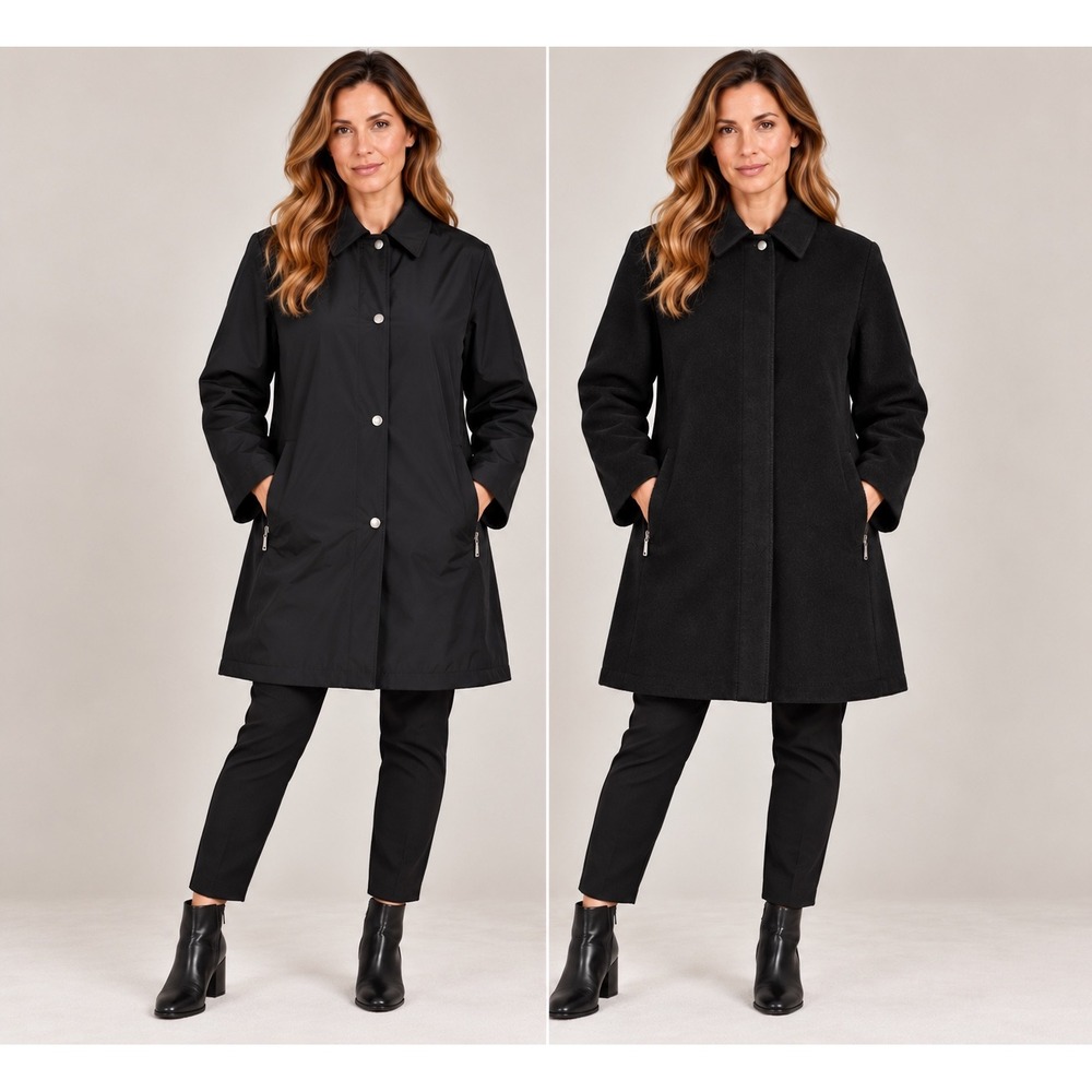 Max Mara Rainwear Reversible Coat Black Wool Cashmere Technical Italy 44 US 10